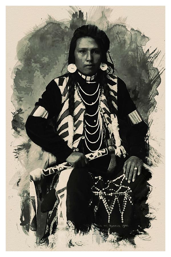 Vintage Painting - Native American Indian Portrait Profile Series - No 2 by Celestial Images