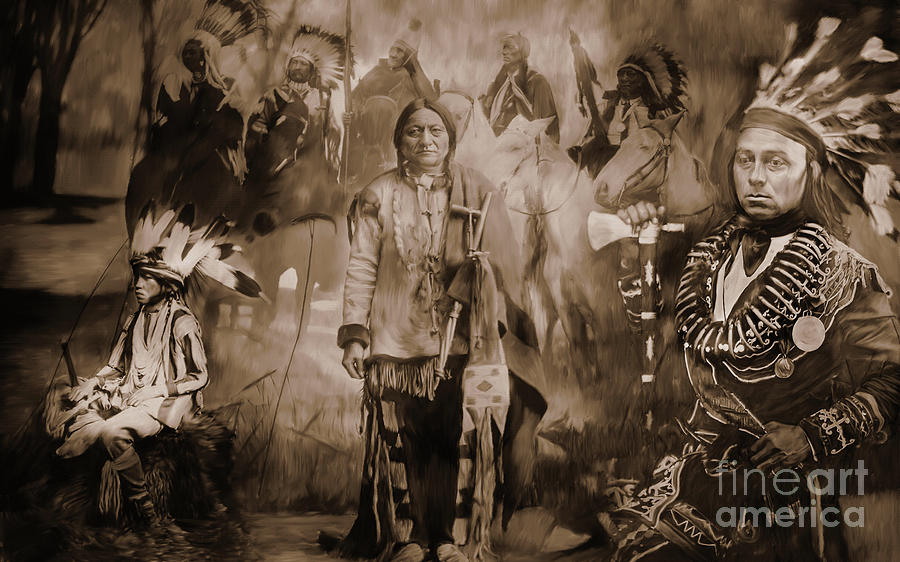 Native American Sepia colour  Painting by Gull G