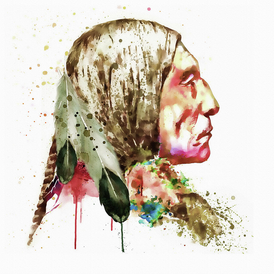 Feather Painting - Native American Side Face by Marian Voicu