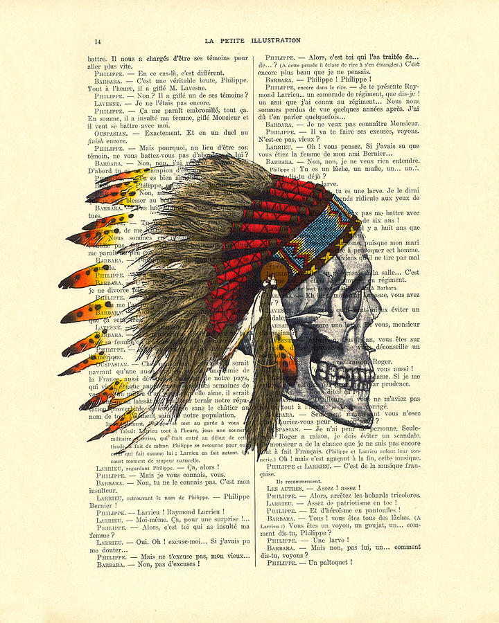 Vintage Digital Art - Native American Skull by Madame Memento