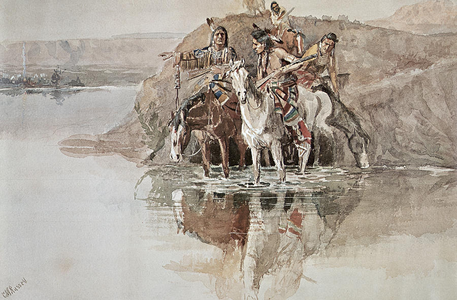 Charles Marion Russell Painting - Native American War Party by Charles Marion Russell