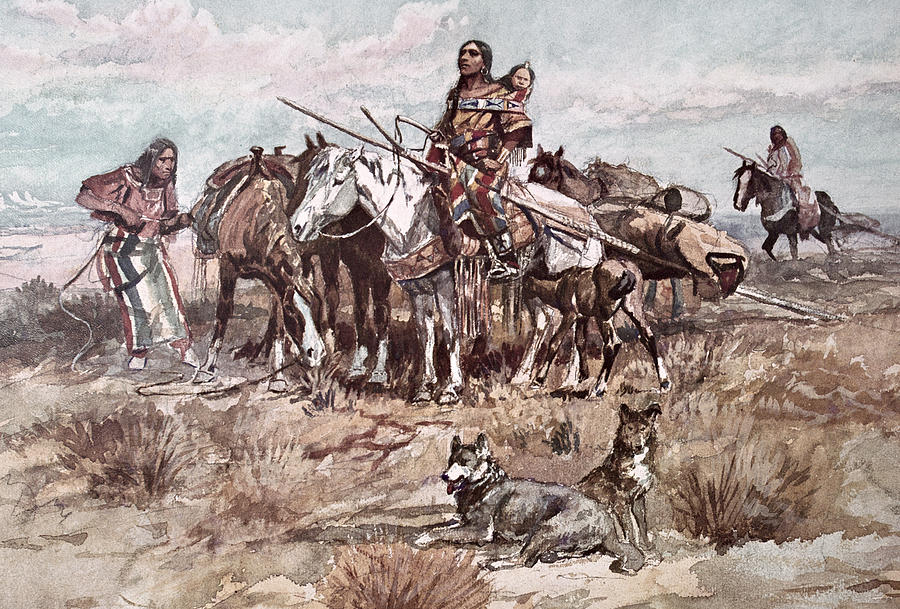 Native Americans Plains People Moving Camp Painting By Charles Marion Russell