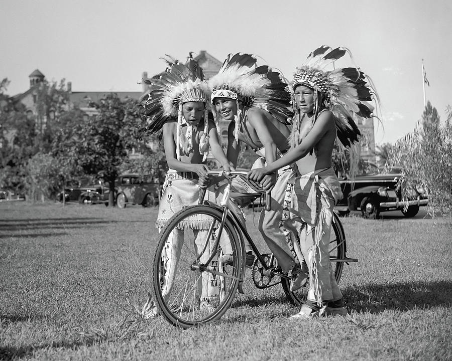 Native Americans With Bicycle Photograph by Anthony Murphy