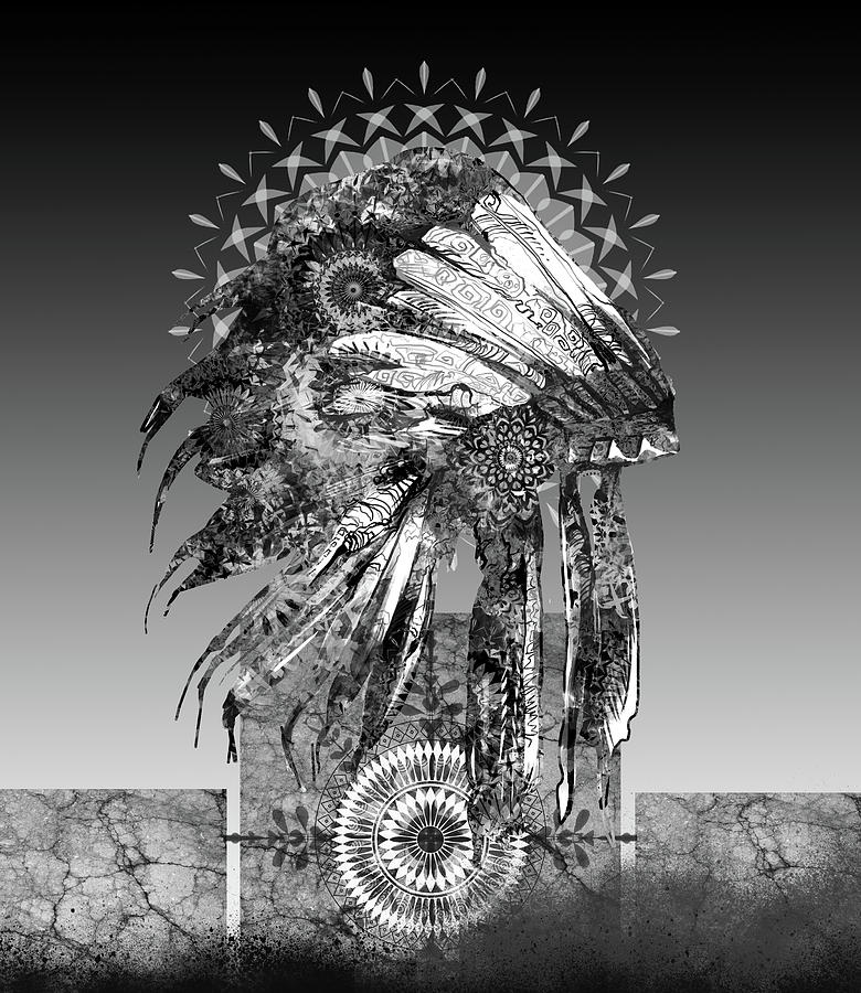 Native Headdress Black And White 2 Digital Art by Bekim M
