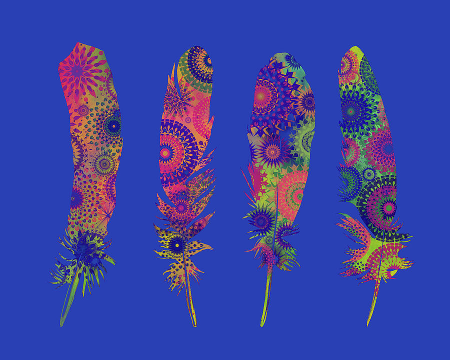 Feather Digital Art - Native Mandala Feathers 2 by Bekim M