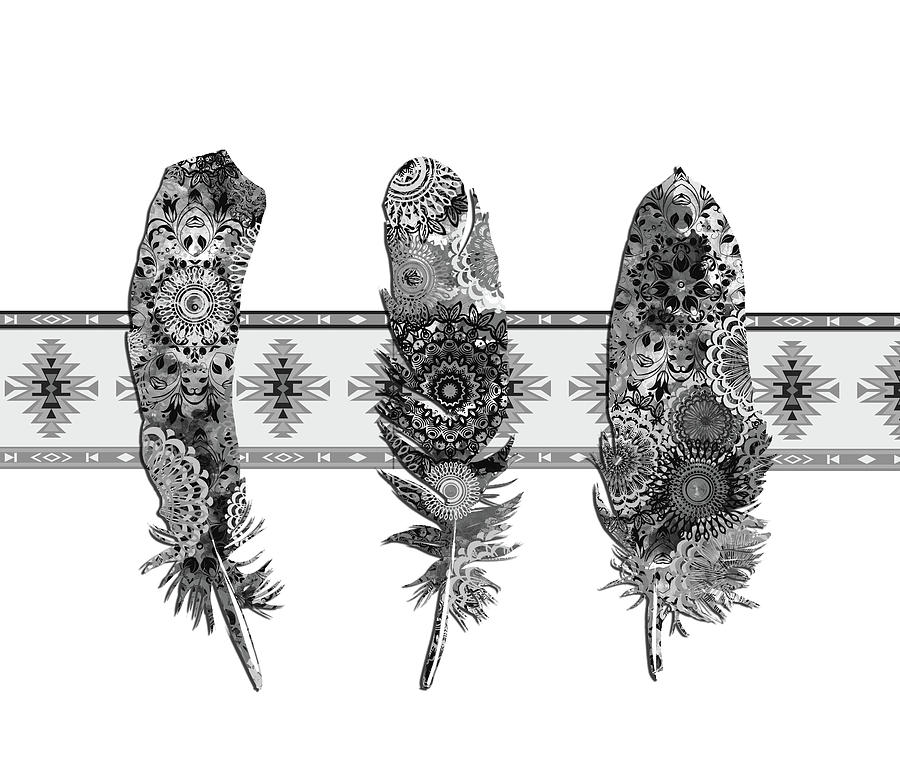 Feather Digital Art - Native Mandala Feathers 5 by Bekim M