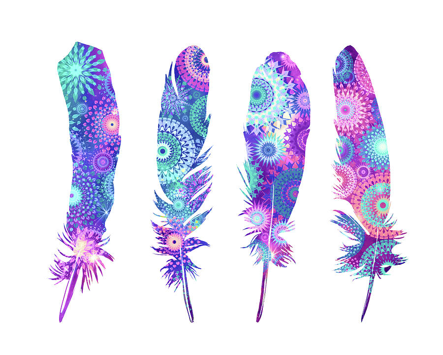 Feather Digital Art - Native Mandala Feathers by Bekim M