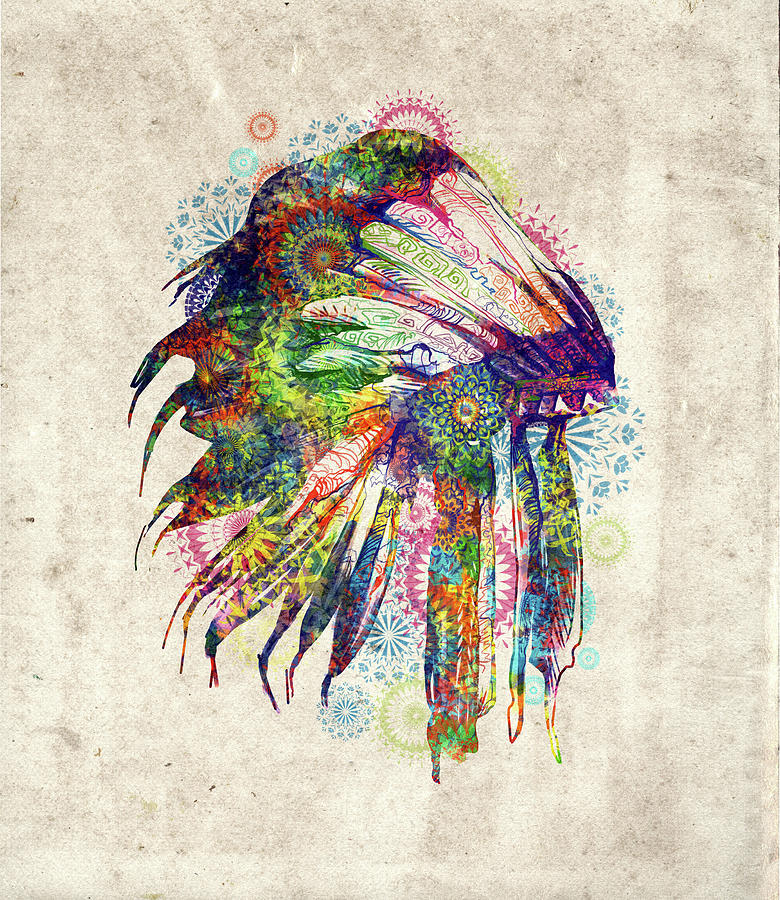 Feather Digital Art - Native Mandala Headdress 4 by Bekim M
