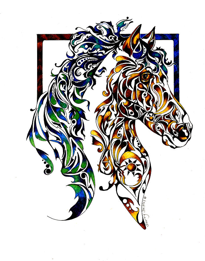 Horse Drawing - Native Spirit by Sherry Shipley