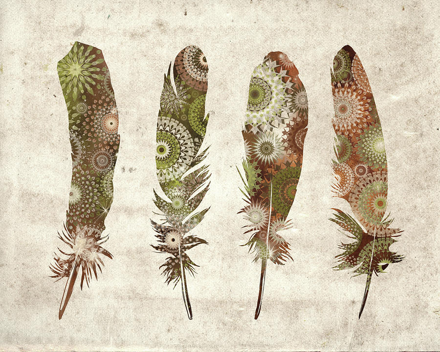 Feather Digital Art - Native Vintage Feathers by Bekim M