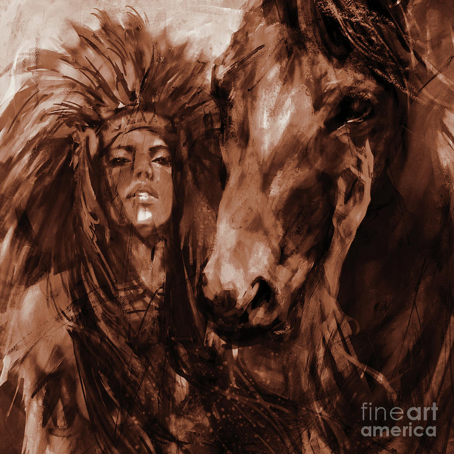 Native Woman with Horse Painting by Gull G