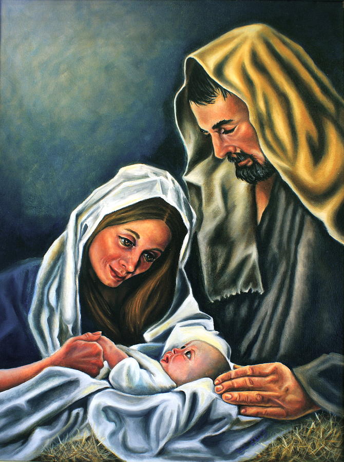 Nativity in Color Painting by Theresa Cangelosi