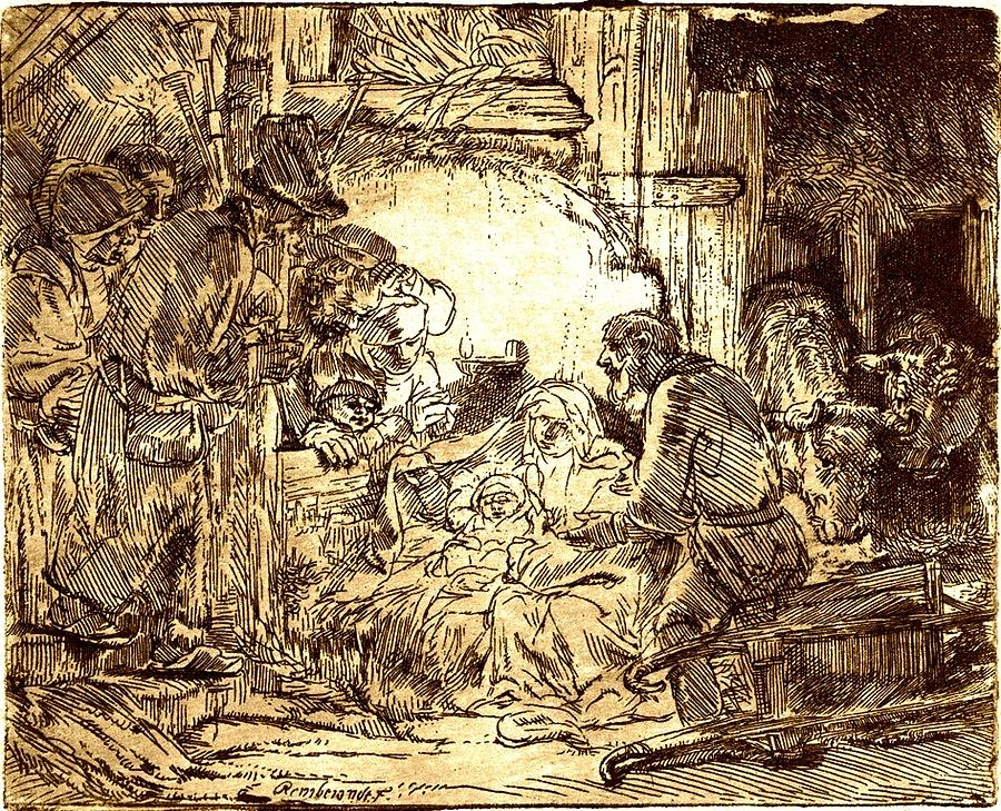Nativity Drawing by Rembrant