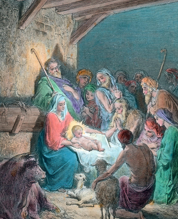Nativity Scene Drawing by Gustave Dore