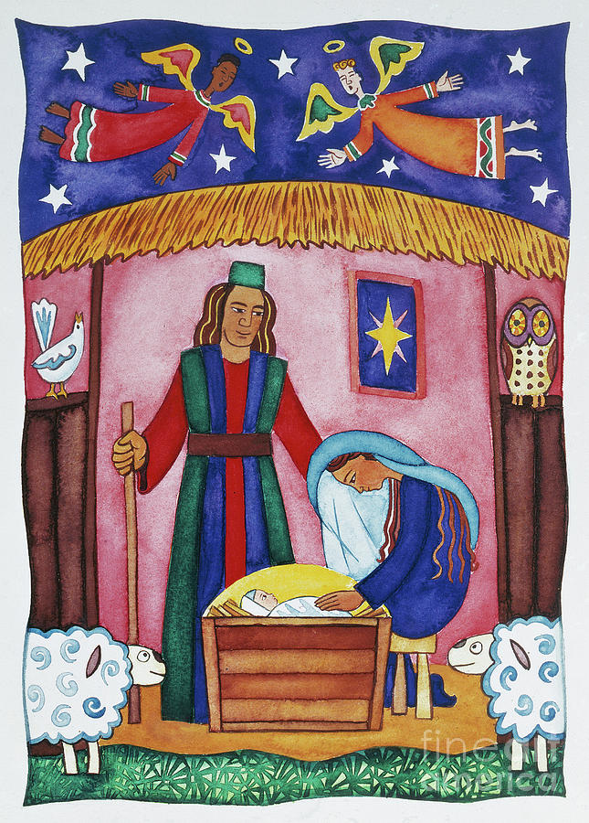 Nativity with Angels Painting by Cathy Baxter