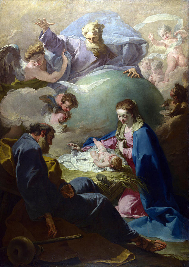 Nativity with God the Father and the Holy Spirit Painting by Giambattista Pittoni