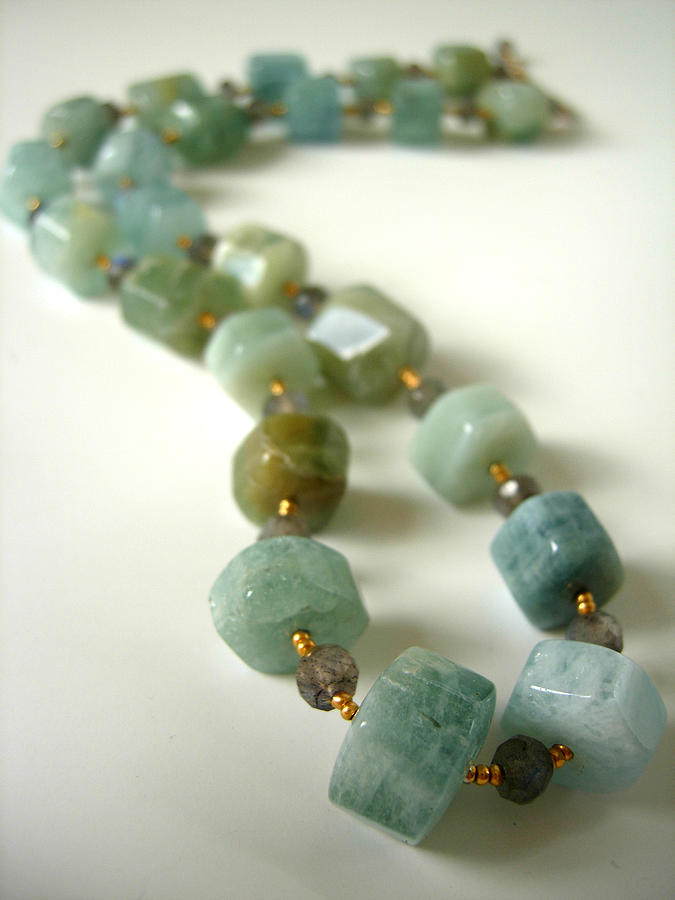 Aqua Marine Jewelry - Natural Aqua Marine Beryls And Labradorite Necklace by Adove  Fine Jewelry