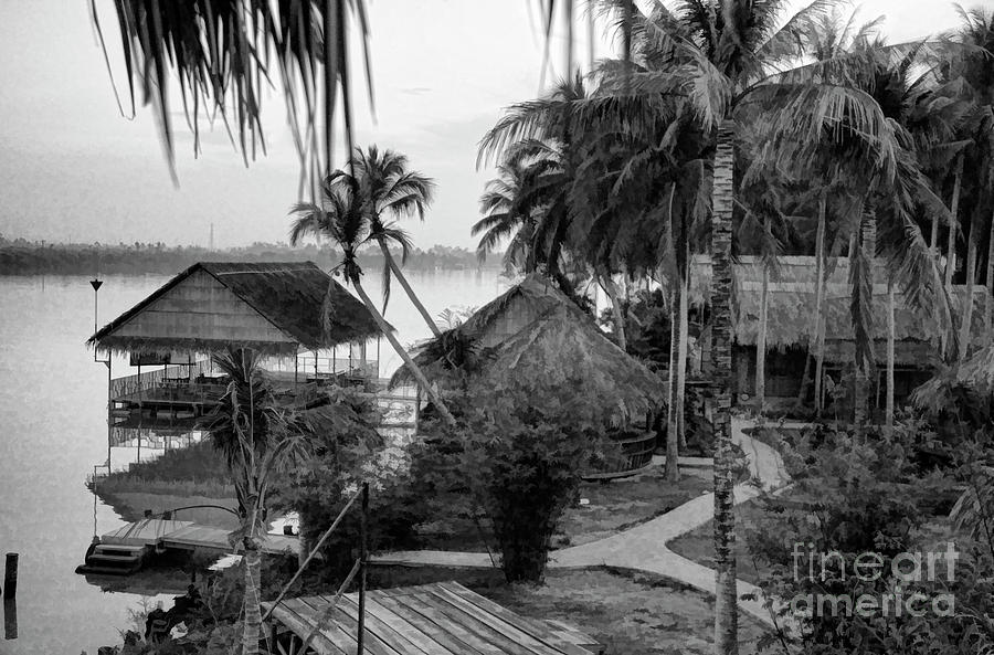 Can Tho Photograph - Natural Bamboo Resort Mekong Delta Black White  by Chuck Kuhn