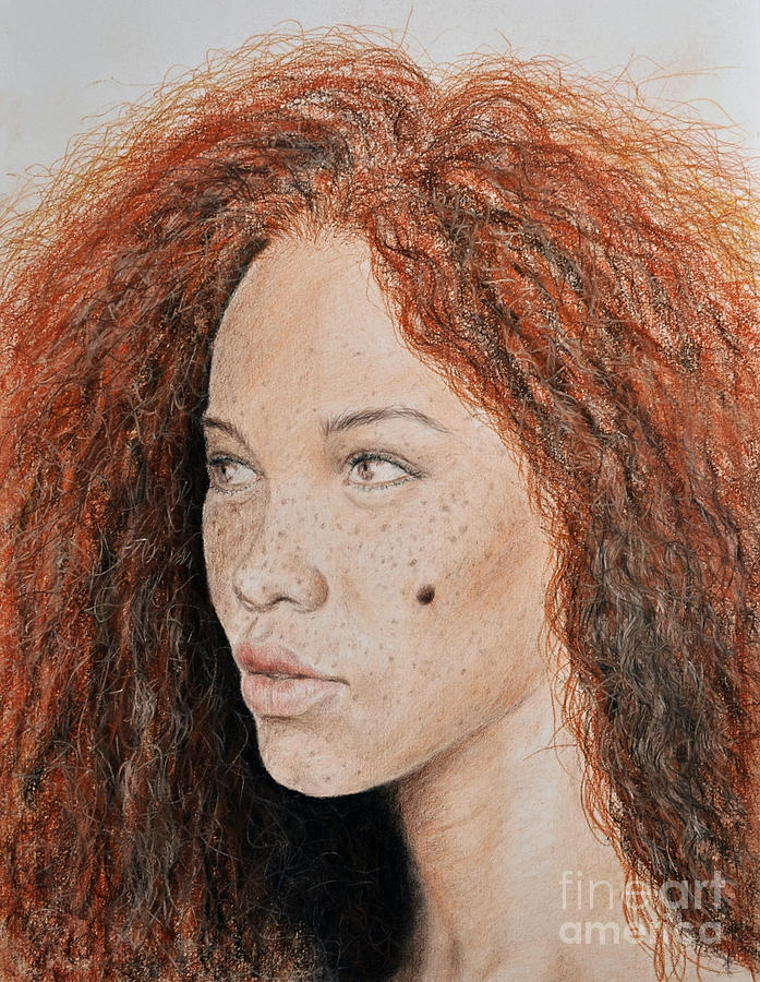 Portrait Mixed Media - Natural Beauty with Red Hair  by Jim Fitzpatrick
