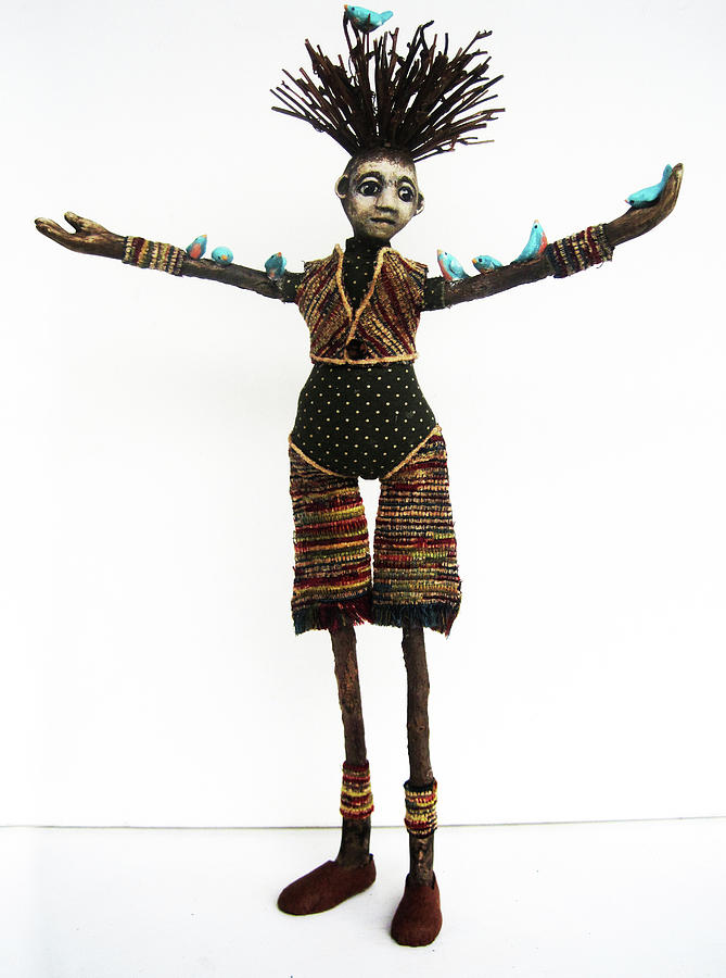 Natural Friends - handmade art doll sculpture Mixed Media by Linda Apple