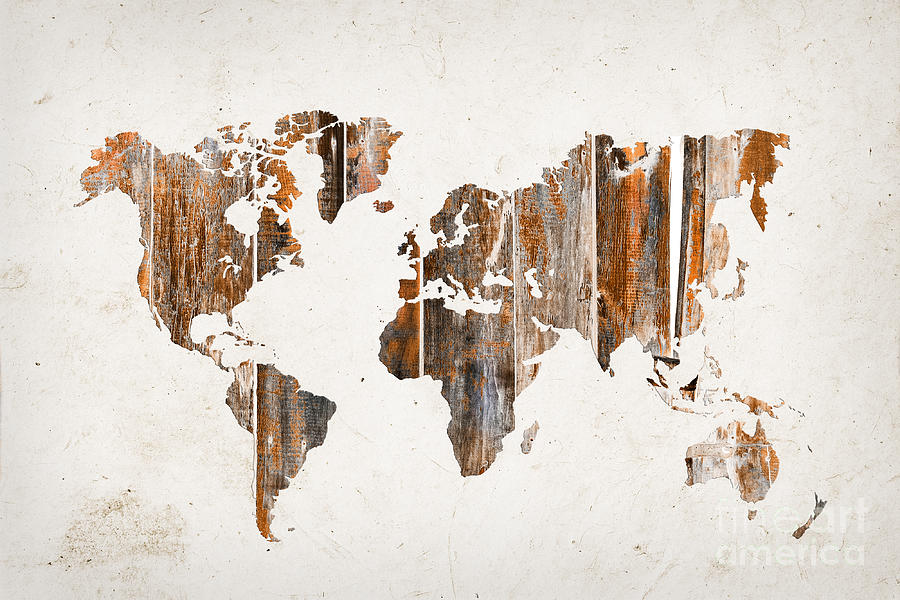 Natural planks world map Digital Art by Delphimages Map Creations