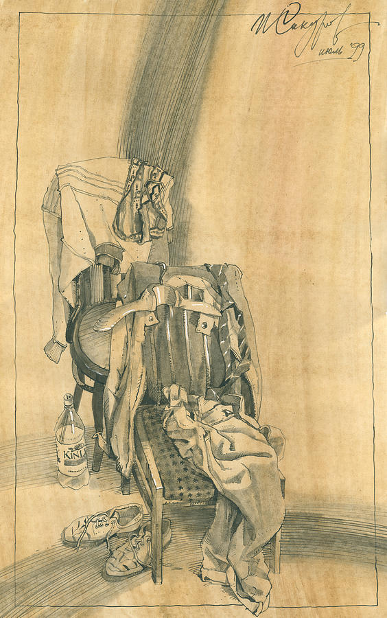 Naturmort with Clothes on Chair 1 Drawing by Igor Sakurov