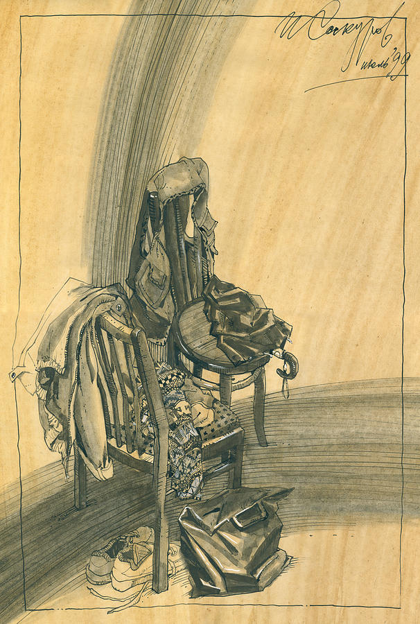 Naturmort with Clothes on Chair Drawing by Igor Sakurov