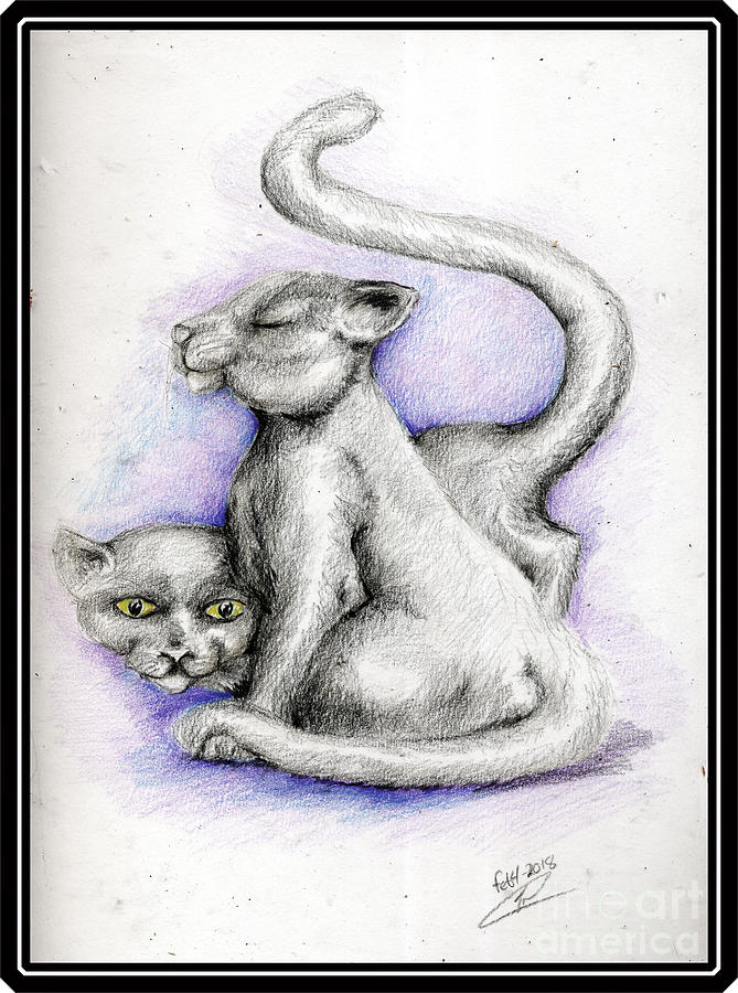 Cat Drawing - Naughty and Haughty by Trena Guthridge