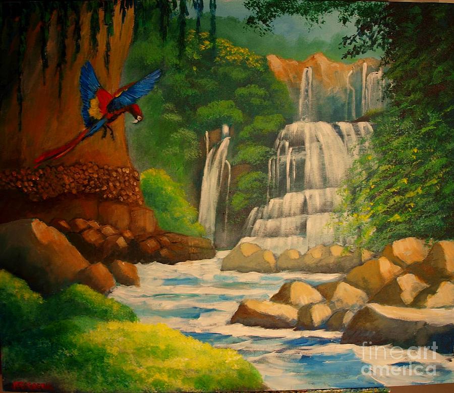 Nauguacas waterfall Painting by Jean Pierre Bergoeing