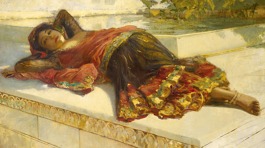 Nautch Girl resting Painting by Edwin Lord Week
