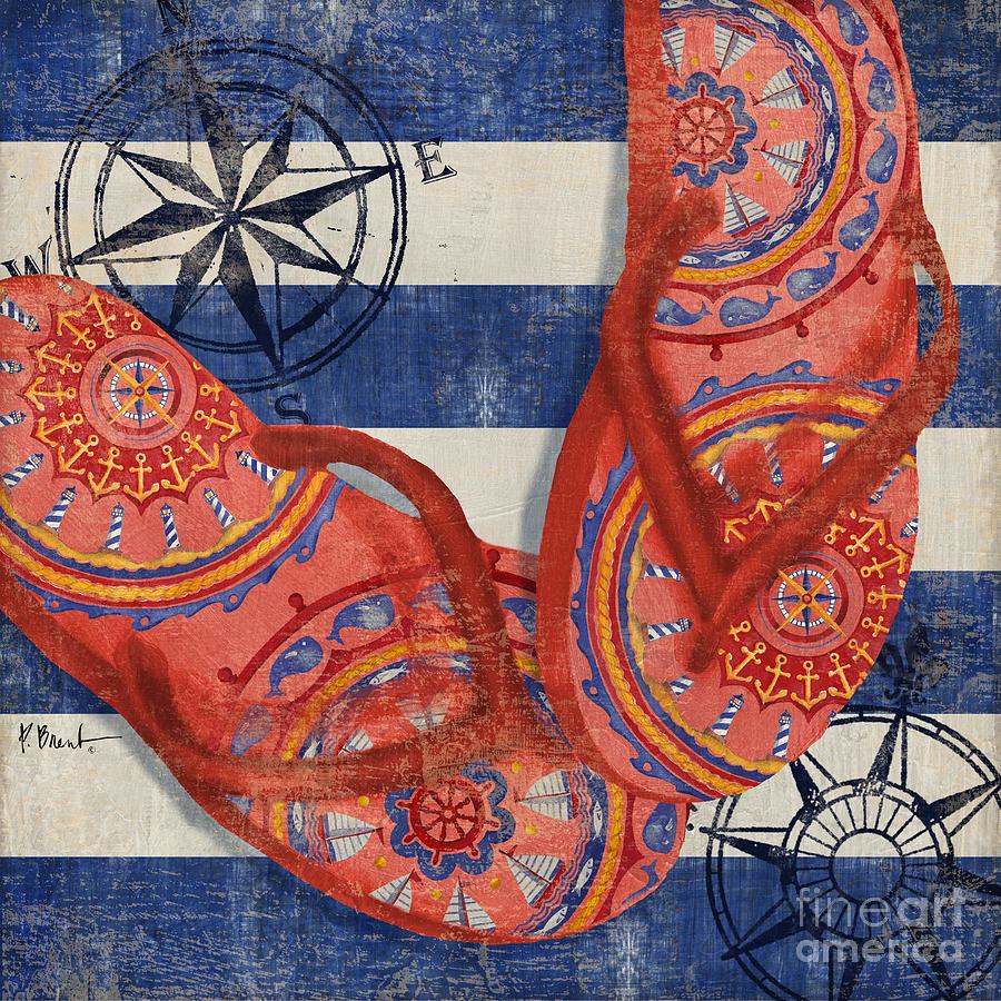 Nautical Painting - Nautical Flip Flops I by Paul Brent