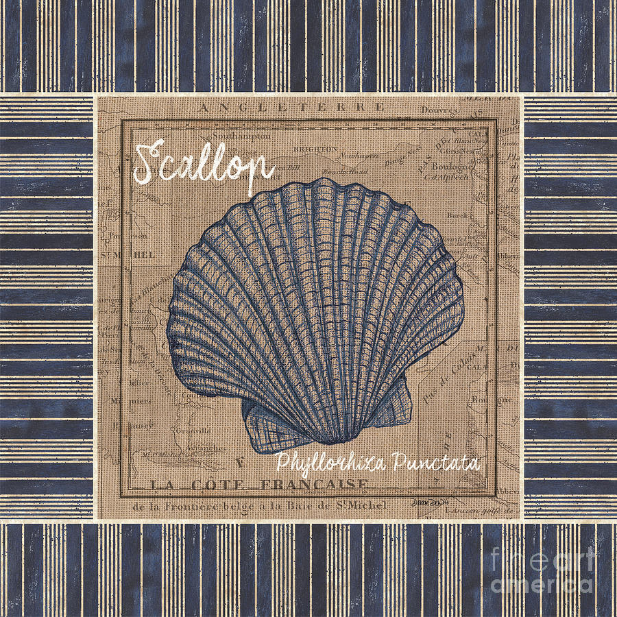 Nautical Stripes Scallop Painting by Debbie DeWitt