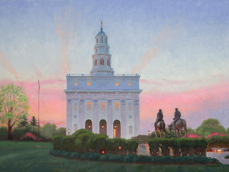 Nauvoo Temple Being Built – Fine Art Cold Wax Painting – LDS Art Shop