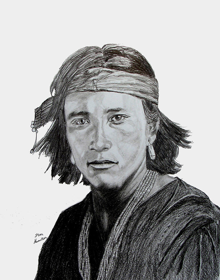 Portrait Drawing - Navajo Brave by Stan Hamilton