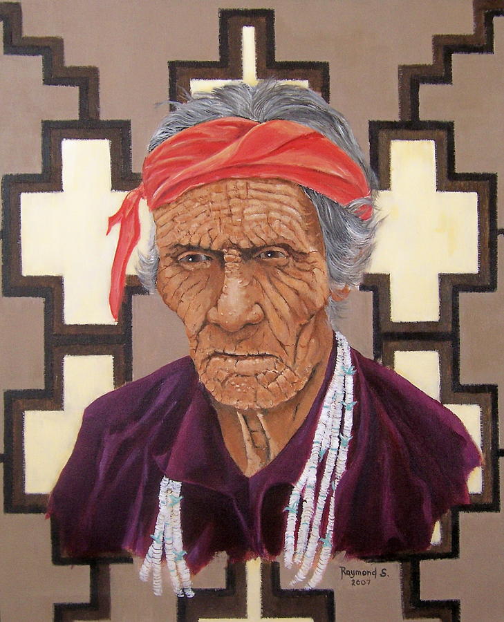 Portrait Painting - Navajo Medicine man by Raymond Schuster