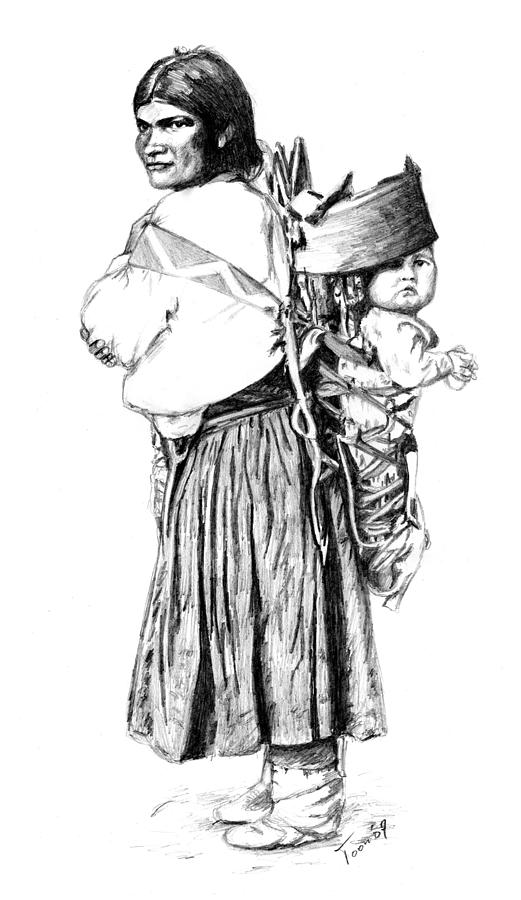 Navajo woman with child Drawing by Toon De Zwart Fine Art America