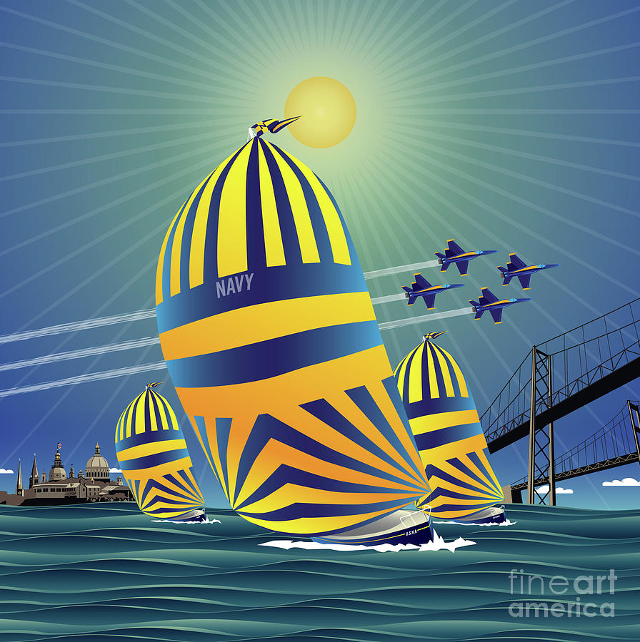 Chesapeake Bay Digital Art - Naval Academy High Noon Sails by Joe Barsin Chesapeake Bay Digital Art - Naval Academy High Noon Sails by Joe Barsin