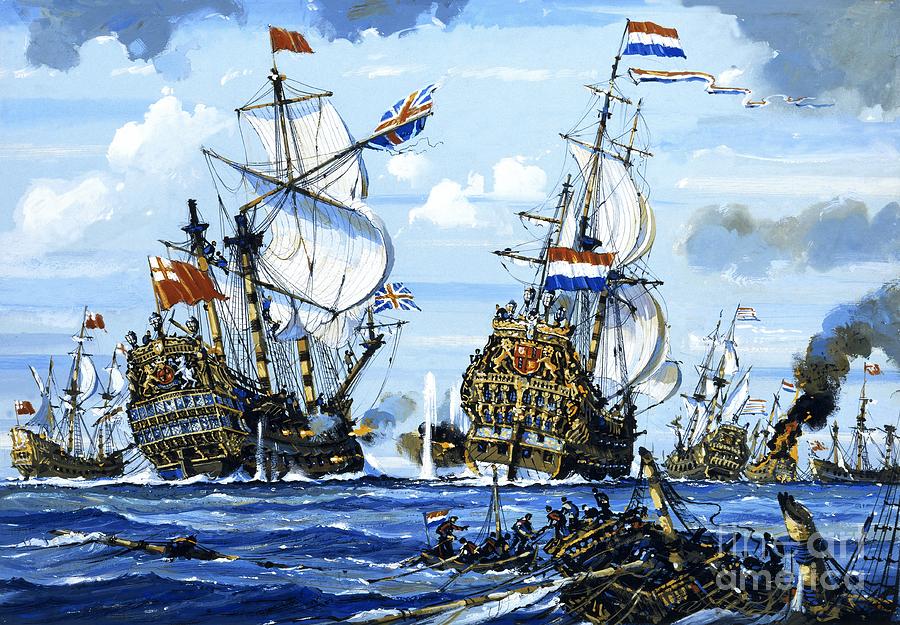 Flag Painting - Naval Battle by English School