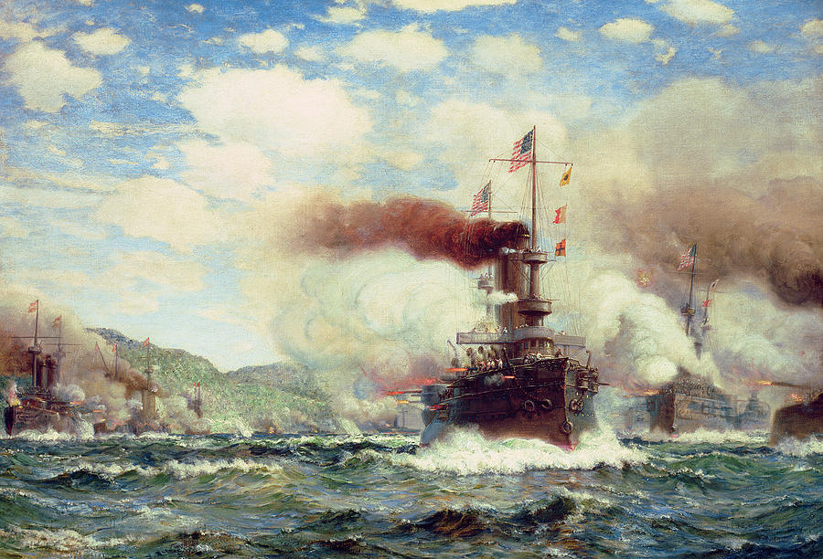 Boat Painting - Naval Battle Explosion by James Gale Tyler
