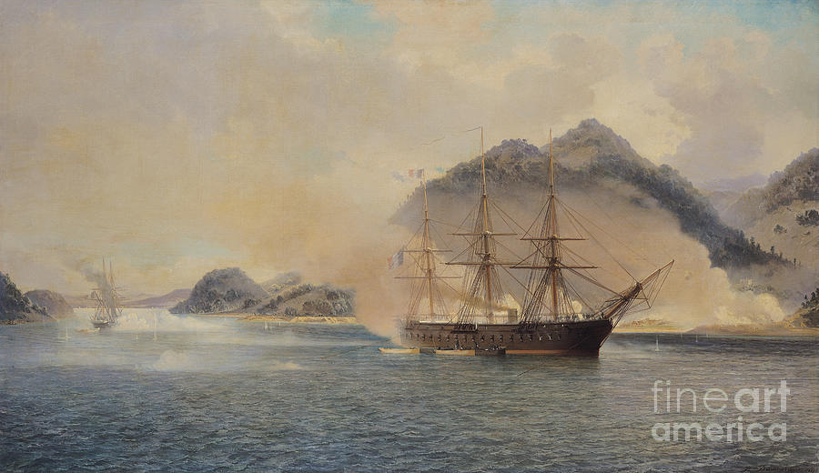 Detroit Painting - Naval Battle of the Strait of Shimonoseki by Jean Baptiste Henri Durand Brager