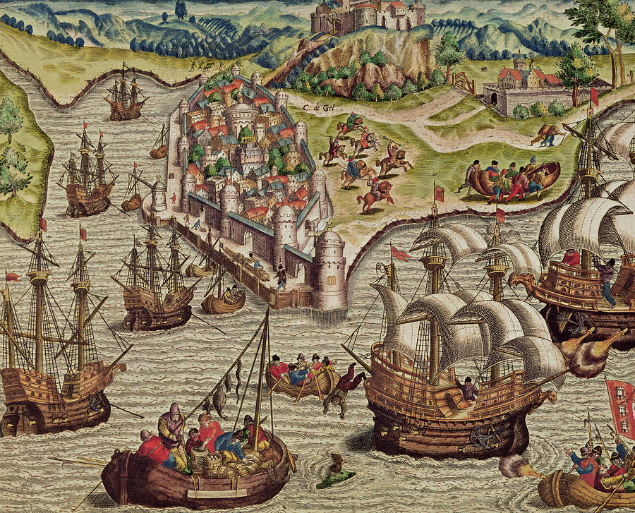 Castle Drawing - Naval Combat by Theodore de Bry