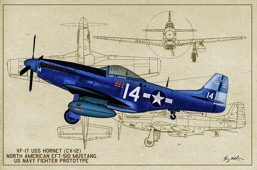 Us Navy Photograph - Naval Mustang Prototype - Profile Art by Tommy Anderson