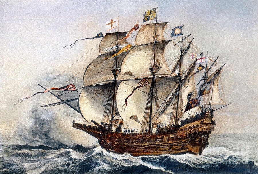 Naval Ship - Great Harry Drawing by Granger