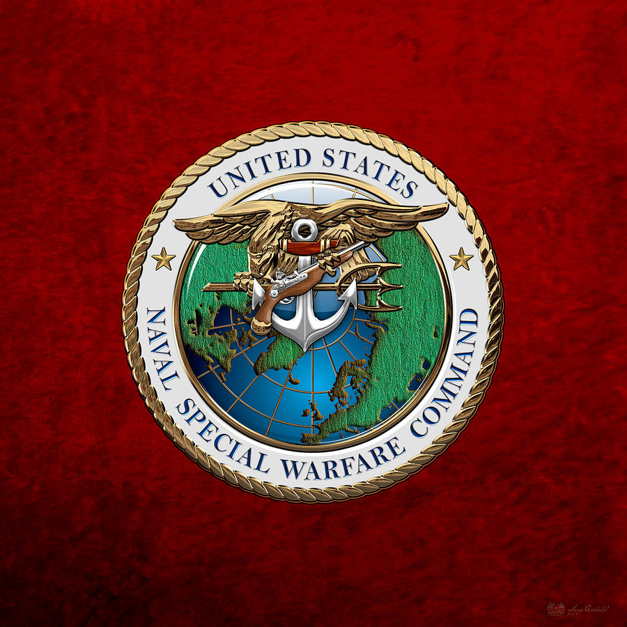Naval Special Warfare Command -  N S W C - Emblem over Red Velvet Digital Art by Serge Averbukh