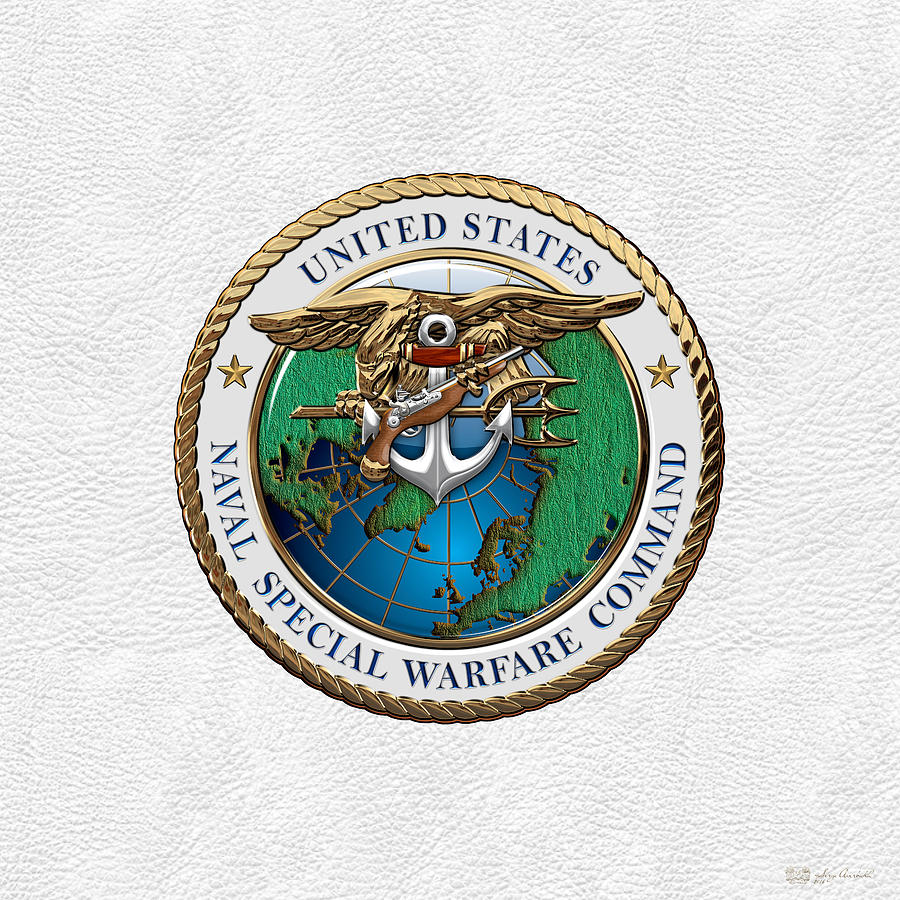 Naval Special Warfare Command -  N S W C - Emblem over White Leather Digital Art by Serge Averbukh