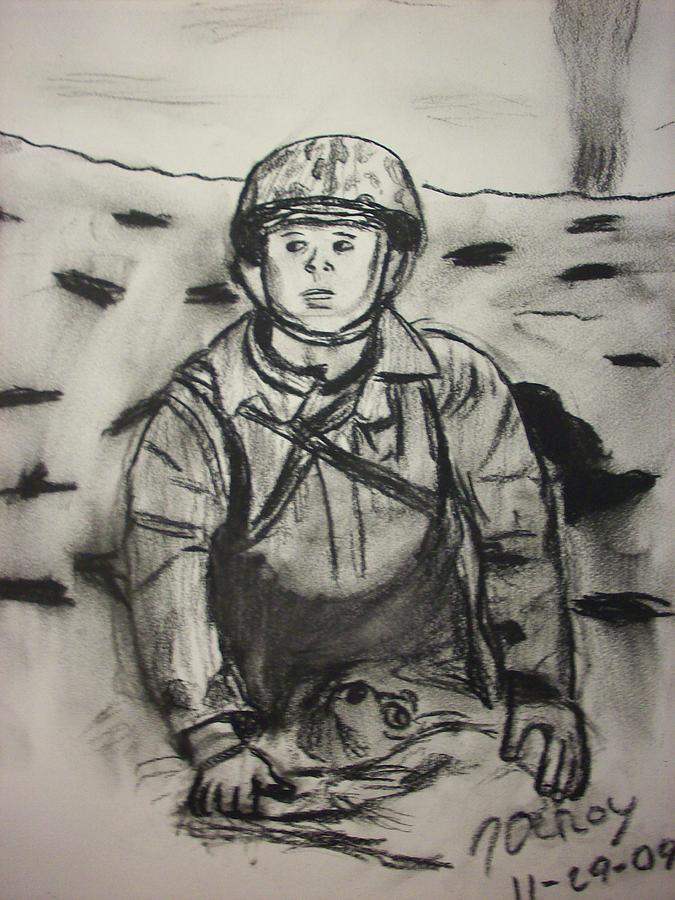 Charcoal Drawing - Navy Corpsman by John DeRoy