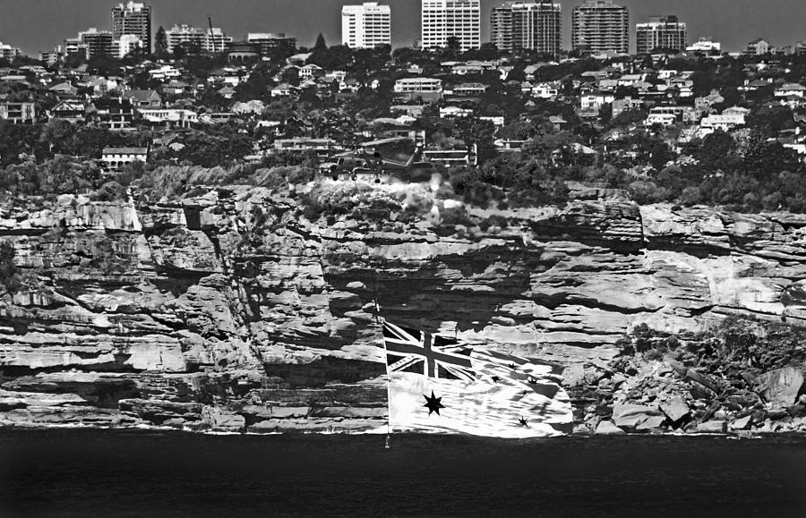 Black And White Photograph - Navy Flag Flown Pass South Head Cliffs  by Miroslava Jurcik