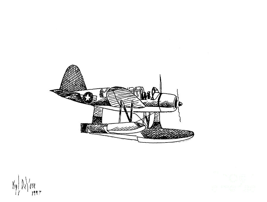 Navy Scout Observation Plane Pen and Ink No  PI201 Painting by Kip DeVore
