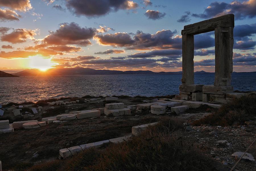 Sunset Photograph - Naxos Portara in Sunset by Steffani Cameron