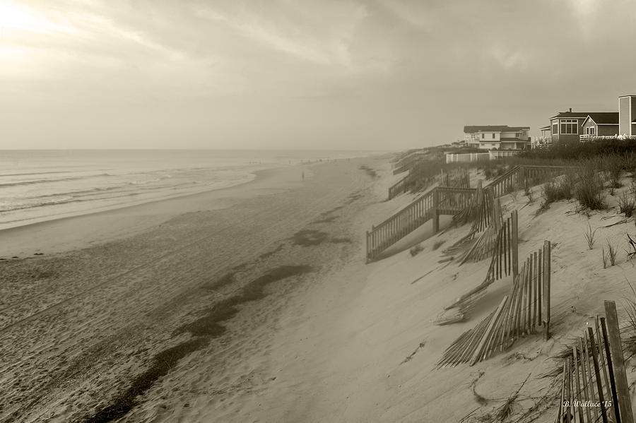 Beach Photograph - NC OBX Morning Coastline - Sepia by Brian Wallace